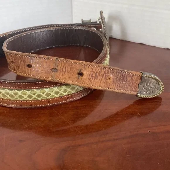 Wage Sterling Silver Overlay Buckle & Ostrich Snakeskin Belt Adult Made in USA Wage Sterling Silver Overlay Buckle & Ostrich Snakeskin Belt  main image 3